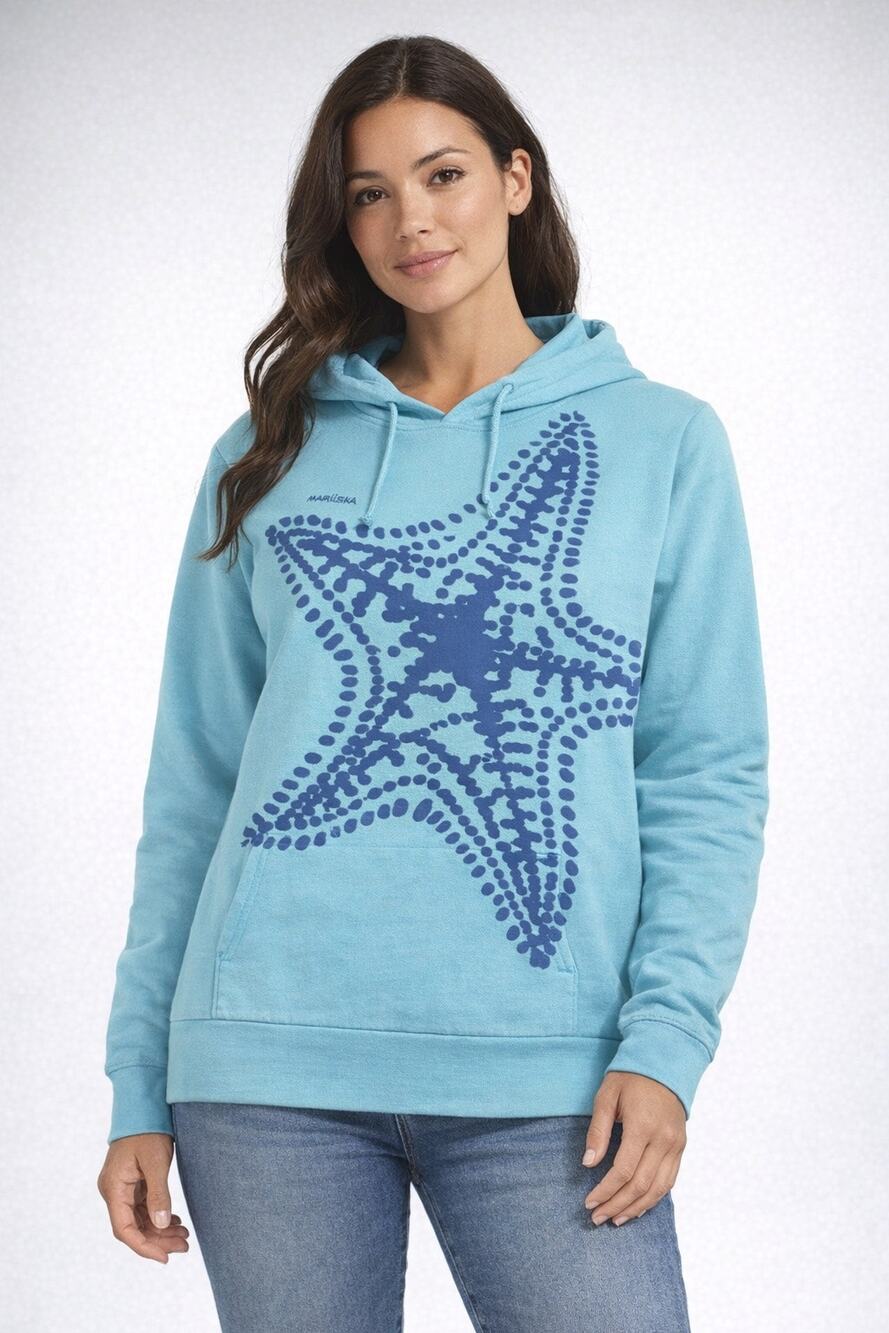 Marüshka Hand‑Printed Starfish Hoodie – Light Blue – Women’s Medium